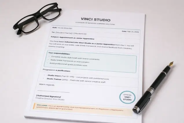 Graphic design course progression — Junior Apprentice to Studio Intern